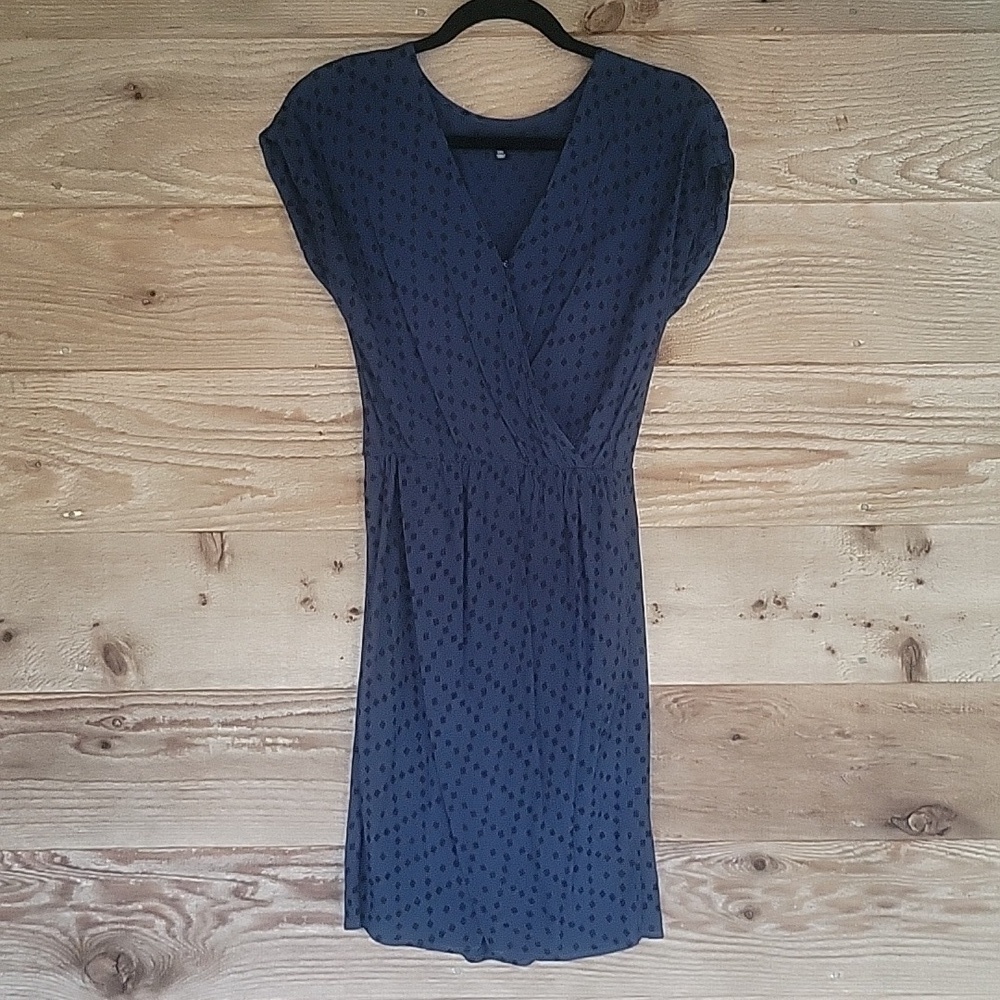 Madewell Blue and Black Faux Wrap Front Dress in Brushstroke Diamond Size XXS